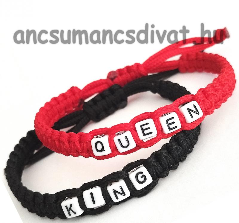 QUEEN - KING páros kabala makramé karkötő szett piros fekete