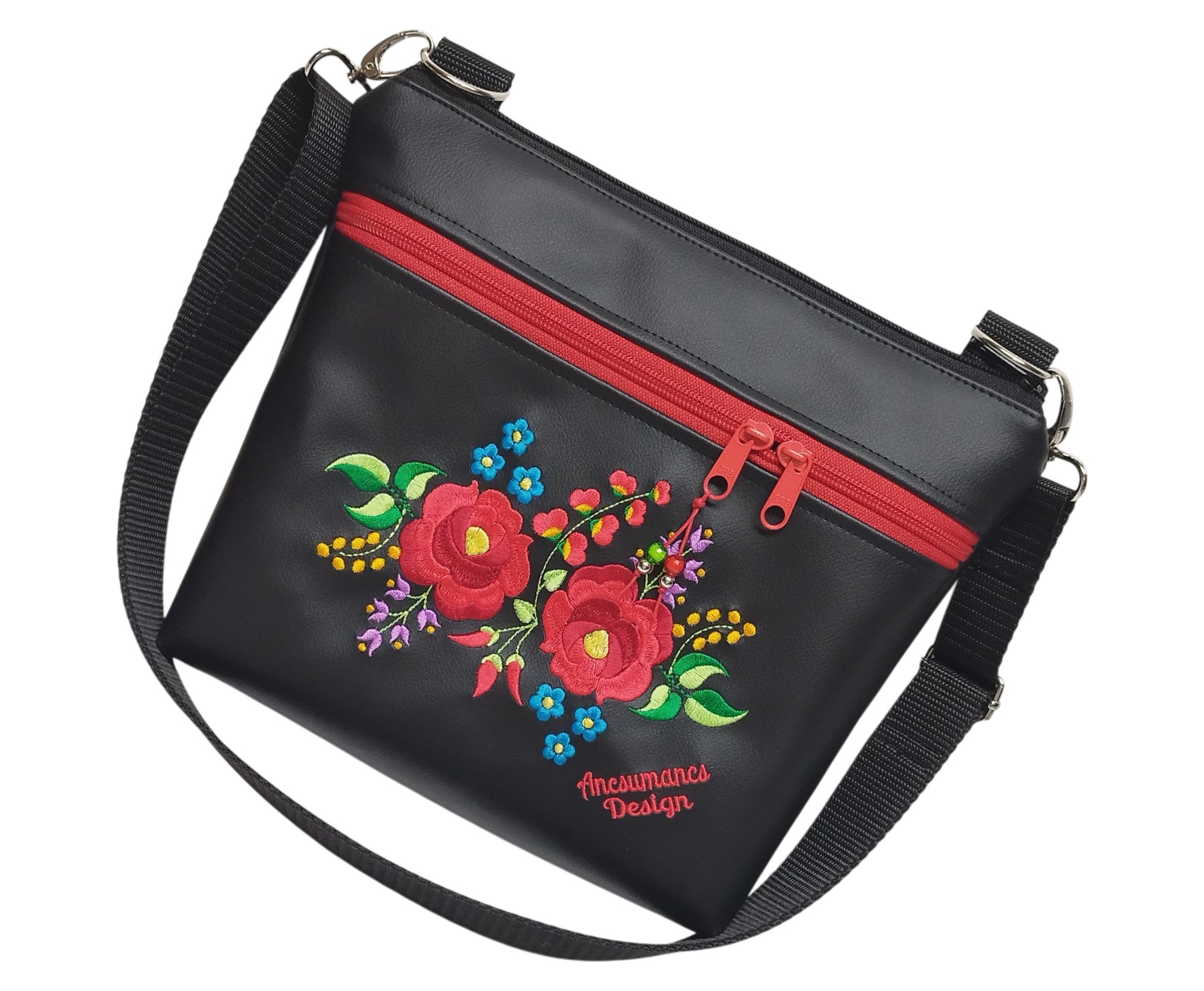 Bella crossbody oldaltáska 28x24cm - Hímzett Kalocsai virágos Hungarian Folkart07