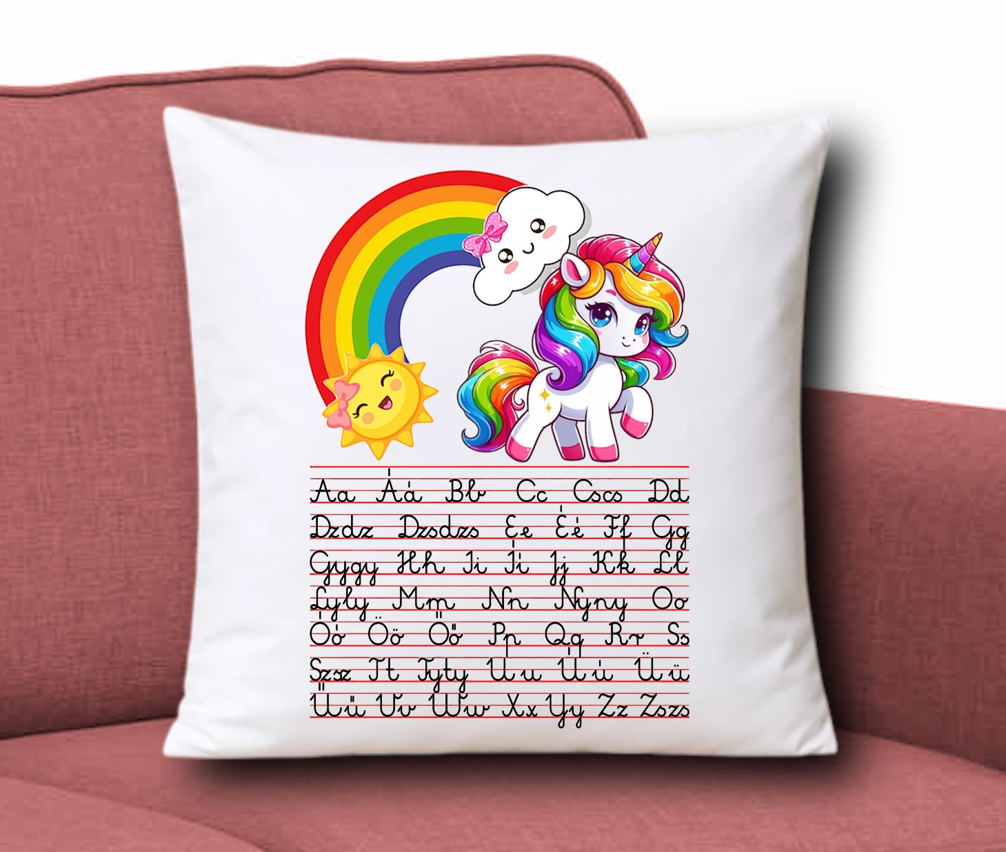 Játékos tanulás ABC mintás Díszpárna 35x35cm - Unikornis001