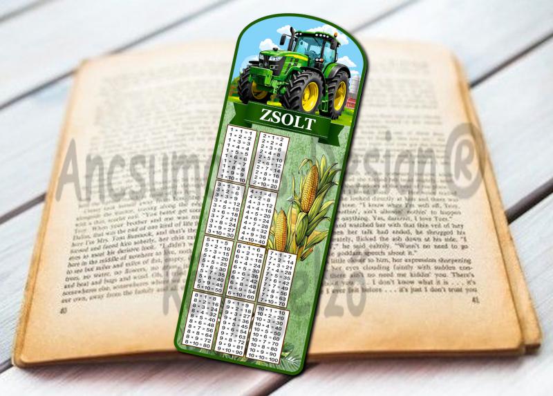 Szorzótáblás névre szóló Laminált Neves könyvjelző Traktor 01