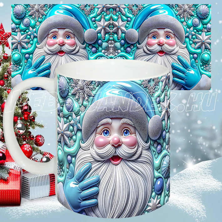 3D Mikulás bögre jégkék színekkel